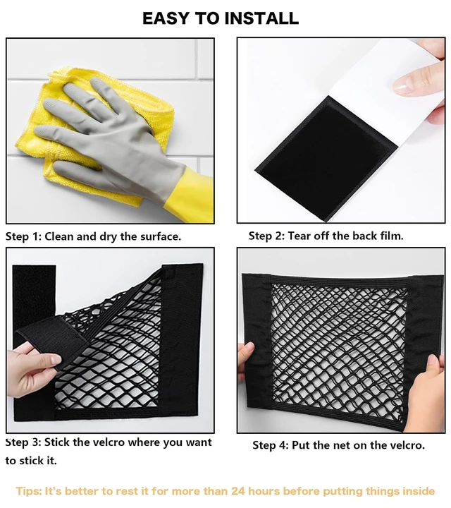 Alt view image 5 of 7 - 2pcs Cargo Net Car Storage Net - Stretchable Mesh Pocket Net Magic Tape Universal Mesh Car Accessories Interior Organizer (S)