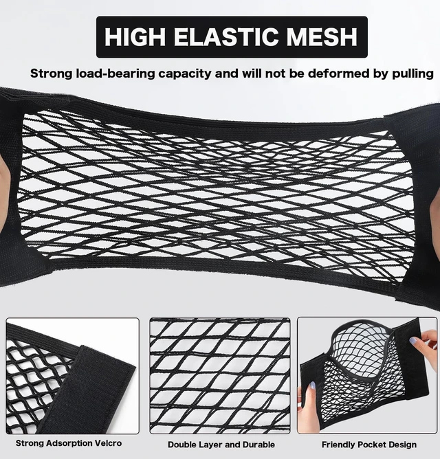 Alt view image 6 of 7 - 2pcs Cargo Net Car Storage Net - Stretchable Mesh Pocket Net Magic Tape Universal Mesh Car Accessories Interior Organizer (S)