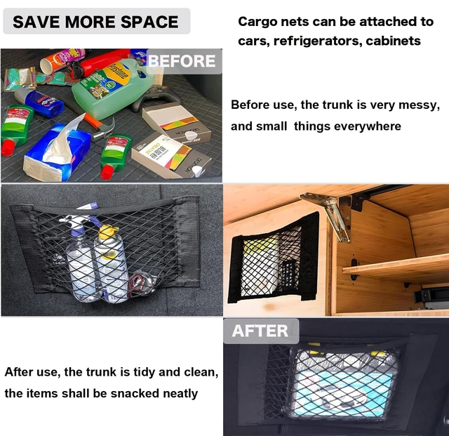 Alt view image 7 of 7 - 2pcs Cargo Net Car Storage Net - Stretchable Mesh Pocket Net Magic Tape Universal Mesh Car Accessories Interior Organizer (S)