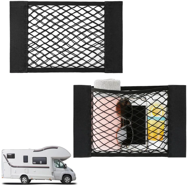 Main image of 2PCS RV Cargo Storage Mesh Net with Sticker | Elastic Stretchable Netting Pocket, Fits SUV & Truck, Size 15.4"×9.4", Keeps Small Items Organized and Secure