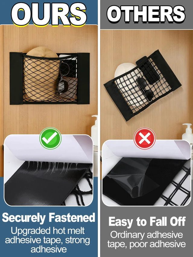 Alt view image 2 of 7 - 2PCS RV Cargo Storage Mesh Net with Sticker | Elastic Stretchable Netting Pocket, Fits SUV & Truck, Size 15.4"×9.4", Keeps Small Items Organized and Secure