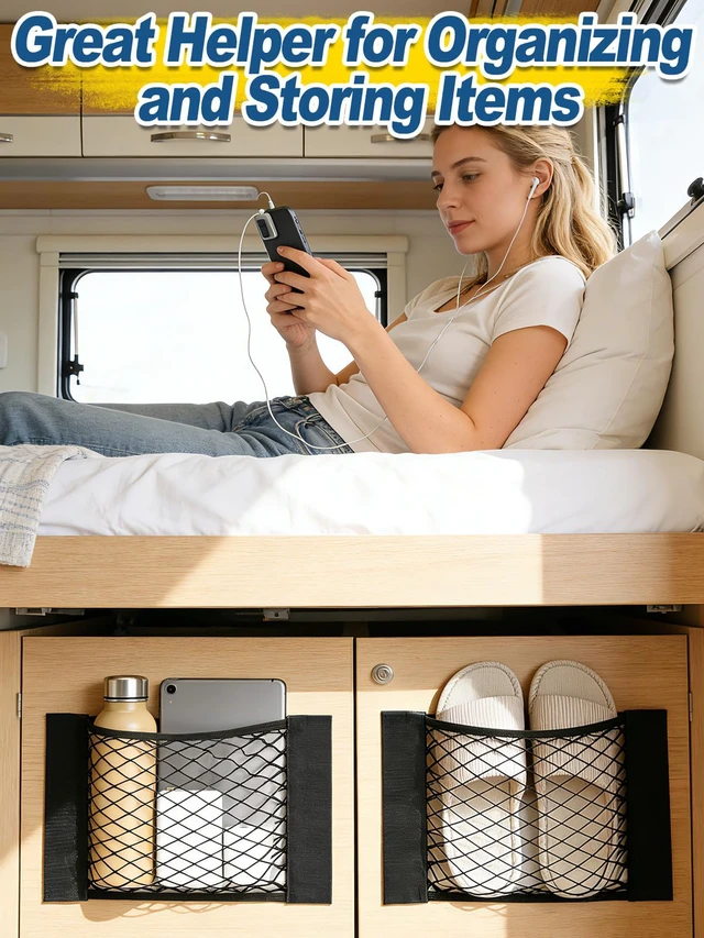 Alt view image 4 of 7 - 2PCS RV Cargo Storage Mesh Net with Sticker | Elastic Stretchable Netting Pocket, Fits SUV & Truck, Size 15.4"×9.4", Keeps Small Items Organized and Secure