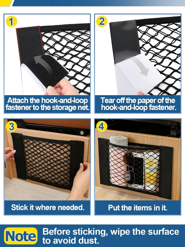 Alt view image 5 of 7 - 2PCS RV Cargo Storage Mesh Net with Sticker | Elastic Stretchable Netting Pocket, Fits SUV & Truck, Size 15.4"×9.4", Keeps Small Items Organized and Secure