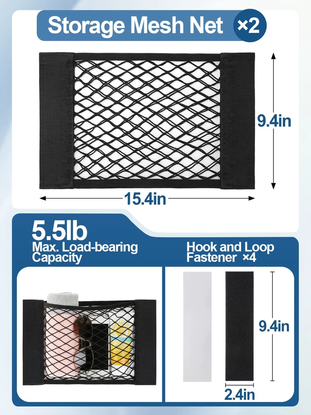 Alt view image 7 of 7 - 2PCS RV Cargo Storage Mesh Net with Sticker | Elastic Stretchable Netting Pocket, Fits SUV & Truck, Size 15.4"×9.4", Keeps Small Items Organized and Secure