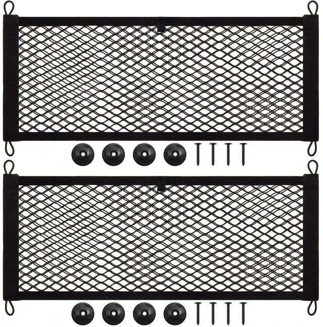 Main image of 2 Pcs Small Cargo Net Boat Storage Mesh Netting,25 X 9.8 Inches | Stretchable Pocket for Car Truck Suv Rv Boat, with Screws, Hooks, Elastic Automotive Storage Pouch, Stretchable Organizer Net