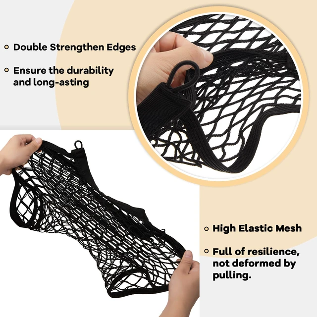 Alt view image 3 of 7 - 2 Pcs Small Cargo Net Boat Storage Mesh Netting,25 X 9.8 Inches | Stretchable Pocket for Car Truck Suv Rv Boat, with Screws, Hooks, Elastic Automotive Storage Pouch, Stretchable Organizer Net