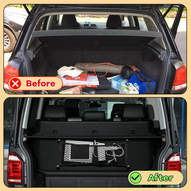 Alt view image 4 of 7 - 2 Pcs Small Cargo Net Boat Storage Mesh Netting,25 X 9.8 Inches | Stretchable Pocket for Car Truck Suv Rv Boat, with Screws, Hooks, Elastic Automotive Storage Pouch, Stretchable Organizer Net