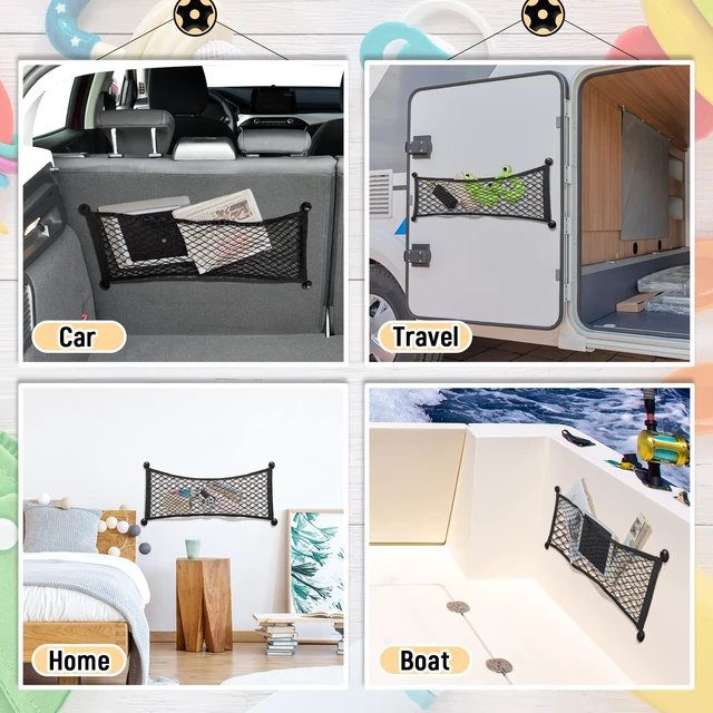Alt view image 6 of 7 - 2 Pcs Small Cargo Net Boat Storage Mesh Netting,25 X 9.8 Inches | Stretchable Pocket for Car Truck Suv Rv Boat, with Screws, Hooks, Elastic Automotive Storage Pouch, Stretchable Organizer Net