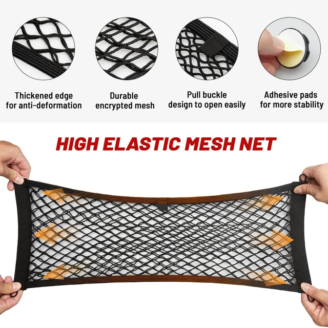 Alt view image 2 of 7 - 2 Pcs Universal Cargo Net Pocket Elastic Mesh Netting Car Mesh Pouch for Trunk RV Boats Home Cargo Storage Mesh with Screws and Hooks (25.6'' x 9.8'')