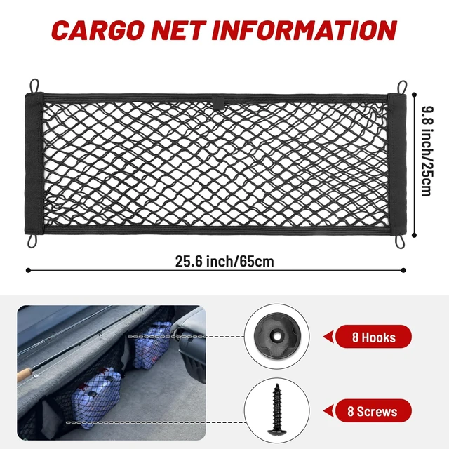 Alt view image 3 of 7 - 2 Pcs Universal Cargo Net Pocket Elastic Mesh Netting Car Mesh Pouch for Trunk RV Boats Home Cargo Storage Mesh with Screws and Hooks (25.6'' x 9.8'')