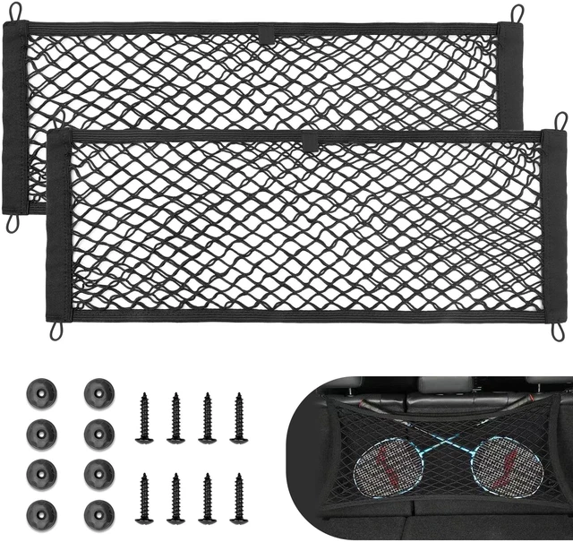 Main image of 2 Pcs Universal Cargo Net Pocket Elastic Mesh Netting Car Mesh Pouch for Trunk RV Boats Home Cargo Storage Mesh with Screws and Hooks (25.6'' x 9.8'')