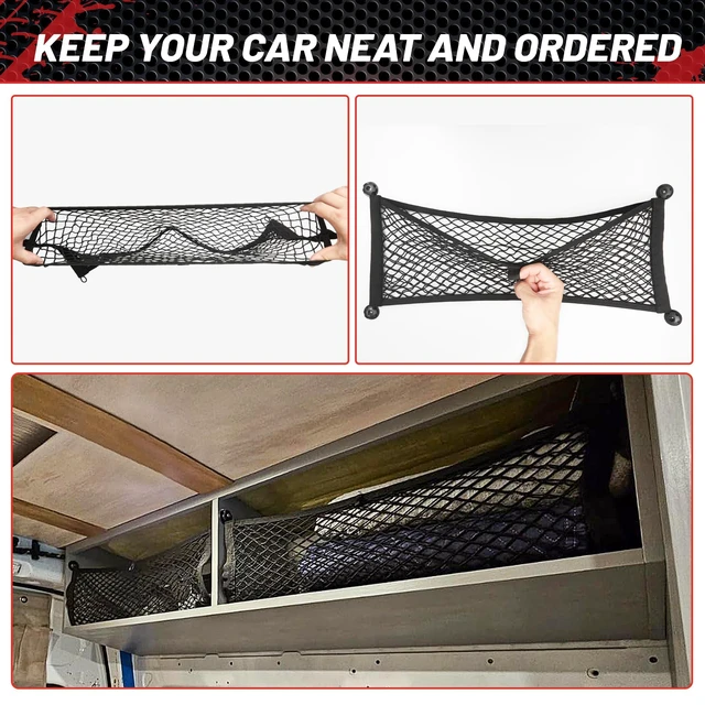 Alt view image 4 of 7 - 2 Pcs Universal Cargo Net Pocket Elastic Mesh Netting Car Mesh Pouch for Trunk RV Boats Home Cargo Storage Mesh with Screws and Hooks (25.6'' x 9.8'')