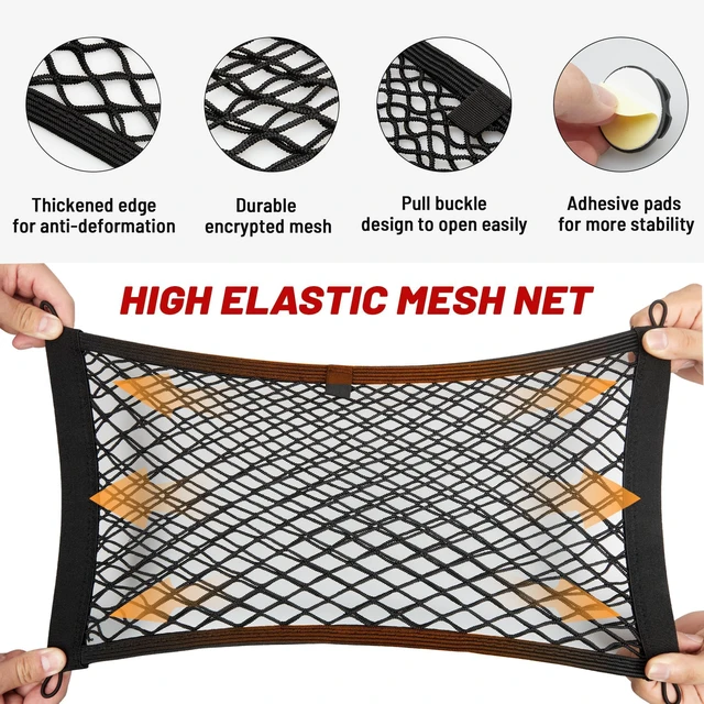 Alt view image 3 of 7 - 2 Pcs Small Cargo Net Pocket Elastic Mesh Netting Car Mesh Pouch for Trunk RV Boats Home Cargo Storage with Screws and Hooks (17.7'' x 9.8'')