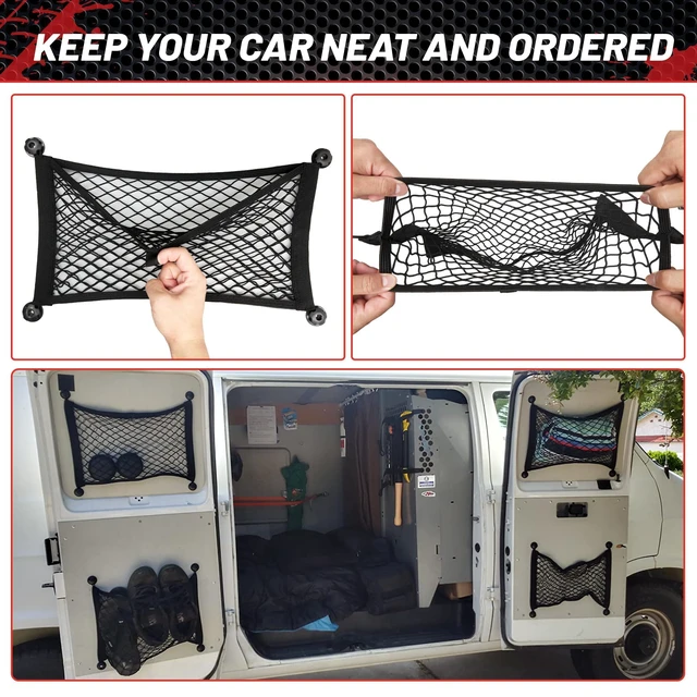 Alt view image 6 of 7 - 2 Pcs Small Cargo Net Pocket Elastic Mesh Netting Car Mesh Pouch for Trunk RV Boats Home Cargo Storage with Screws and Hooks (17.7'' x 9.8'')