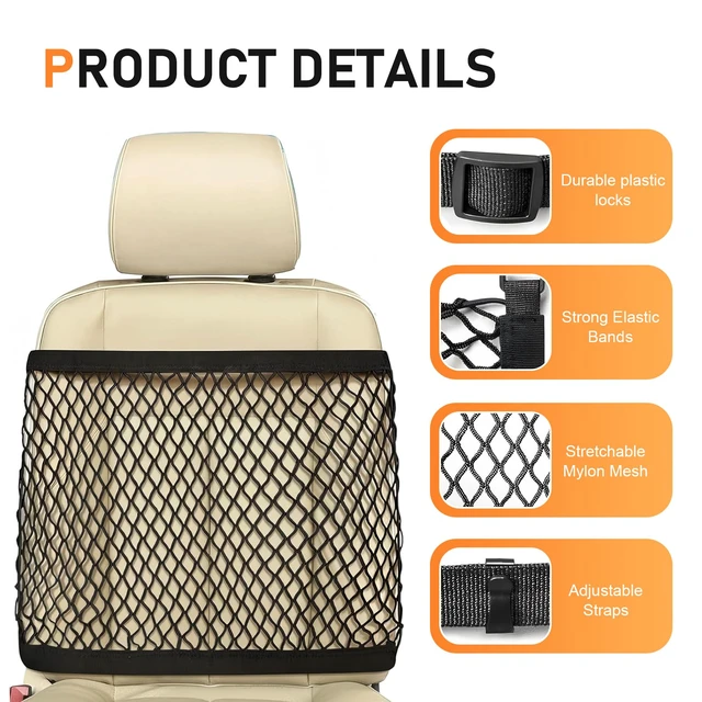 Alt view image 4 of 7 - Car Front Seat Organizer, Passenger Seat Elastic Organizer Net with Buckle, Multifunctional Storage Net for Phone, Bottles, Toys, Universal for Cars, Trucks, SUVs (Black)