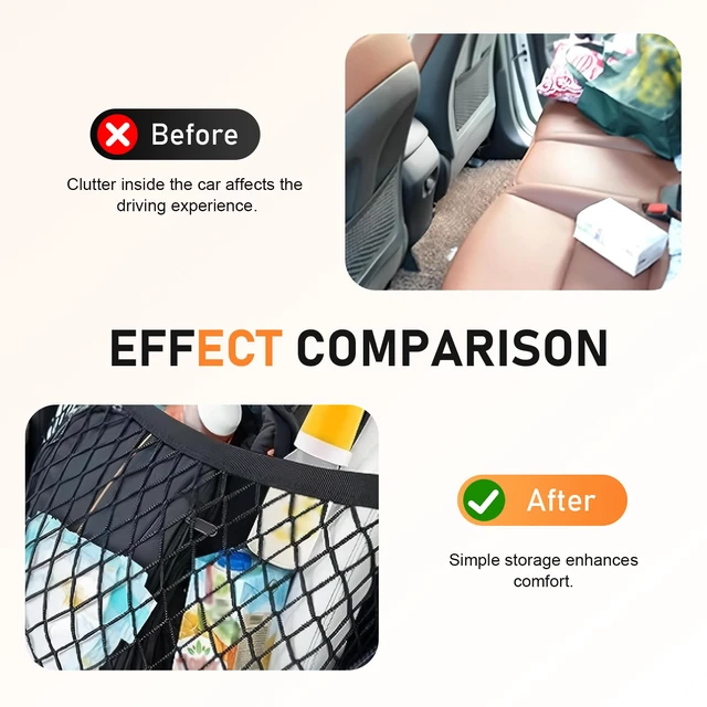 Alt view image 5 of 7 - Car Front Seat Organizer, Passenger Seat Elastic Organizer Net with Buckle, Multifunctional Storage Net for Phone, Bottles, Toys, Universal for Cars, Trucks, SUVs (Black)