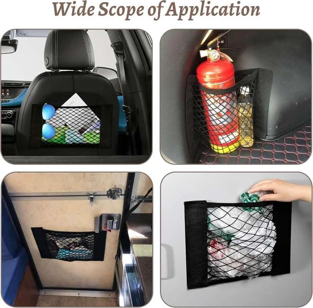 Alt view image 5 of 7 - 2 Pcs Back Seat Car Organizer Net for SUV, RV Inside Storage Organization Universal Cargo Mesh Bags, Adhesive Elastic Net Holder Accessories Pouch for Trunk, Camper, Car Ceiling, Front Seat, Boat