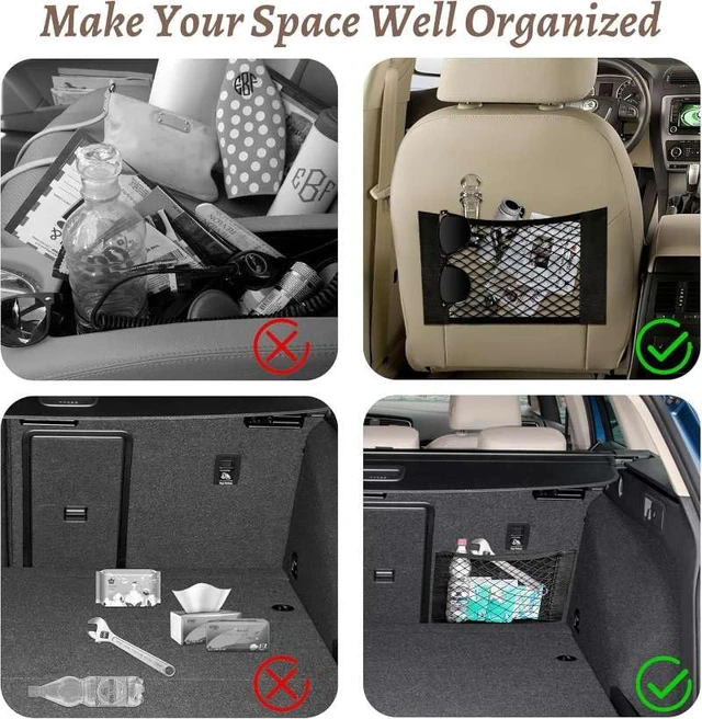 Alt view image 7 of 7 - 2 Pcs Back Seat Car Organizer Net for SUV, RV Inside Storage Organization Universal Cargo Mesh Bags, Adhesive Elastic Net Holder Accessories Pouch for Trunk, Camper, Car Ceiling, Front Seat, Boat