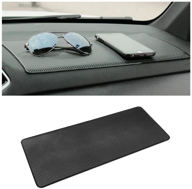 Main image of 15.7x7.8 Inch Car Dashboard Anti Slip Sticky Pad, Black/Grid | Universal fit, flat dashboard use, PVC mat, washable gel grip, phone/key/glasses tray, no glue, car interior accessories