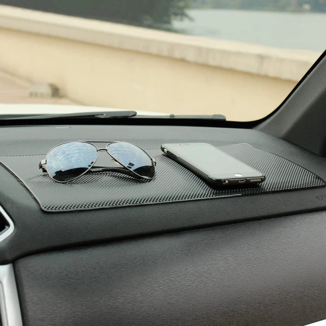 Alt view image 6 of 6 - 15.7x7.8 Inch Car Dashboard Anti Slip Sticky Pad, Black/Grid | Universal fit, flat dashboard use, PVC mat, washable gel grip, phone/key/glasses tray, no glue, car interior accessories