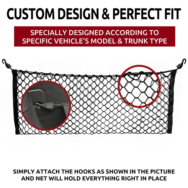 Alt view image 4 of 7 - Envelope Style Trunk Mesh Cargo Net Compatible with Honda Civic Hatchback 5 Door 2017-2021 - Car Accessories - Premium Trunk Organizers and Storage - Cargo Net for SUV - Vehicle Carrier Organizer