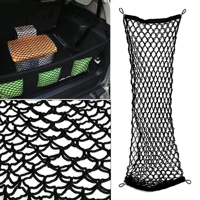 Alt view image 4 of 7 - Car Rear Cargo Net, Universal Adjustable Elastic Trunk Cargo Storage Organizer Net Compatible for SUV, Jeep, Truck, Storage Nylon Mesh Double-Layer with Hooks (35.4 x 15.7 Inch)