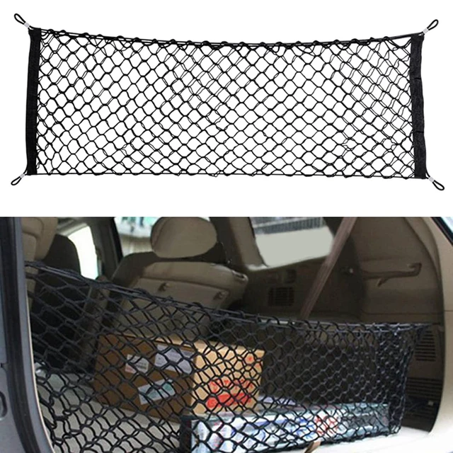 Alt view image 7 of 7 - Car Rear Cargo Net, Universal Adjustable Elastic Trunk Cargo Storage Organizer Net Compatible for SUV, Jeep, Truck, Storage Nylon Mesh Double-Layer with Hooks (35.4 x 15.7 Inch)