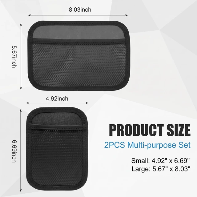 Alt view image 2 of 7 - 2 PCS Car Storage Net Pocket, Small + Large Multifunctional Organizer for Key & Card & Phone, Side Clutter Mesh Pocket with Self-Adhesive, Storage Accessory for Car Home RV Boat (Black)