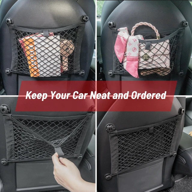 Alt view image 5 of 7 - 2 Layer Small Mesh Cargo Net Elastic Storage Netting 2 Pcs Stretchable Car Organizer Net 14×10 Inch for Trunk RV Boats Home Auto Cargo Net Pocket with Screws and Hooks