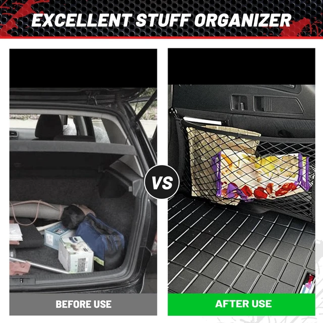 Alt view image 7 of 7 - 2 Layer Small Mesh Cargo Net Elastic Storage Netting 2 Pcs Stretchable Car Organizer Net 14×10 Inch for Trunk RV Boats Home Auto Cargo Net Pocket with Screws and Hooks