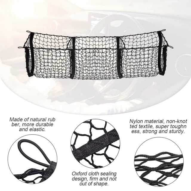 Alt view image 3 of 6 - 3-Pocket Car Trunk Cargo Net with Carabiners | expandable mesh storage, fits compatible storage areas, car interior accessories