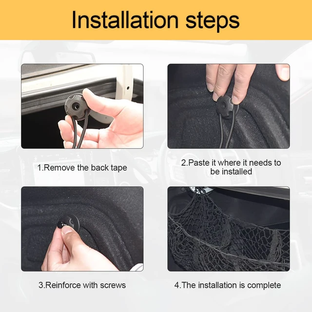 Alt view image 4 of 6 - 3-Pocket Car Trunk Cargo Net with Carabiners | expandable mesh storage, fits compatible storage areas, car interior accessories