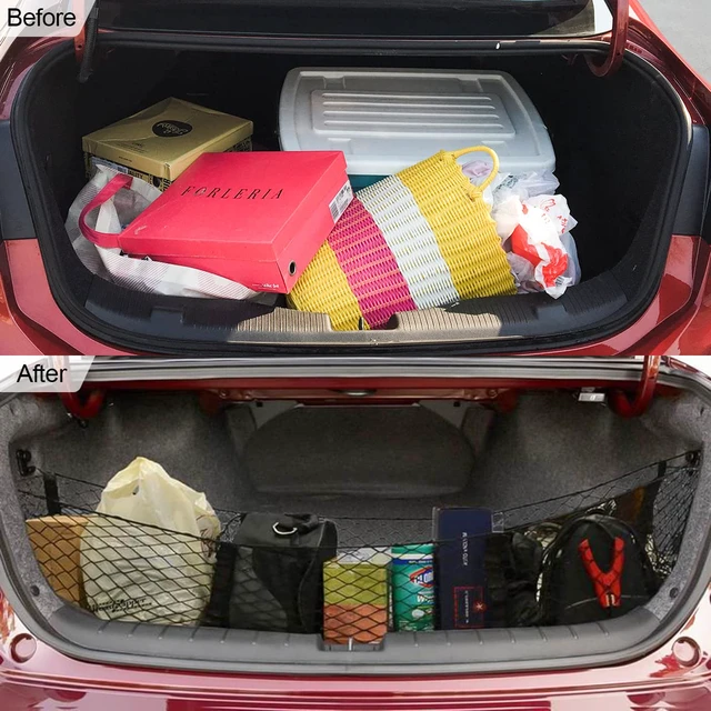 Alt view image 5 of 6 - 3-Pocket Car Trunk Cargo Net with Carabiners | expandable mesh storage, fits compatible storage areas, car interior accessories