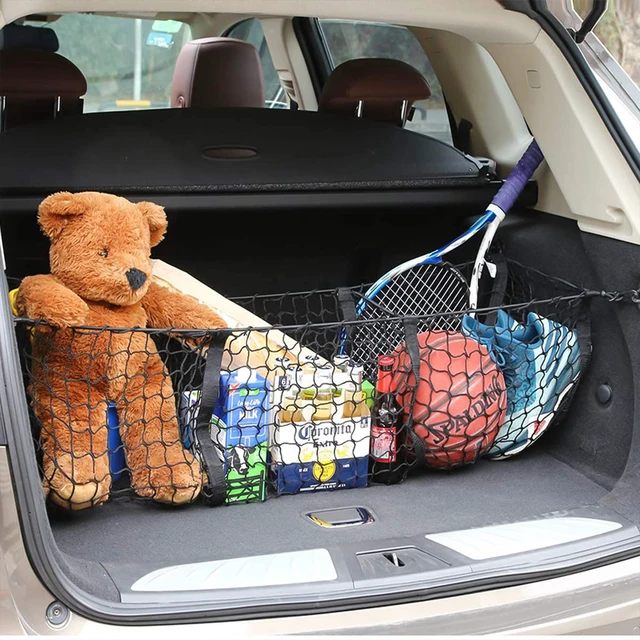 Alt view image 6 of 6 - 3-Pocket Car Trunk Cargo Net with Carabiners | expandable mesh storage, fits compatible storage areas, car interior accessories