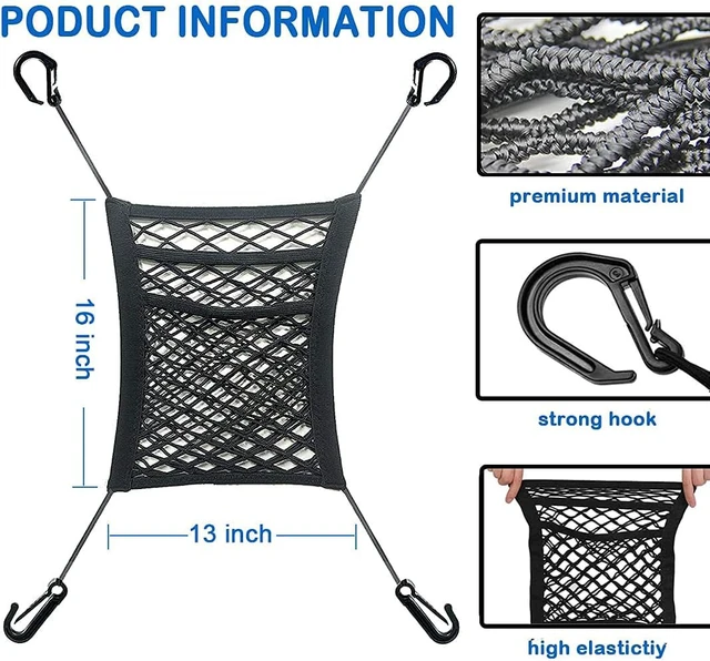 Alt view image 2 of 4 - Dog Car Net Barrier Pet Barrier with Car Mesh Organizer for Dog & Child | 3 Layer,Mesh Organizer Baby Stretchable Storage Bag Universal for Cars,SUVs