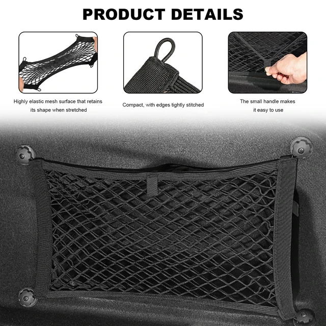 Alt view image 3 of 6 - 2 PCS Small Cargo Nets, 14"×10" Double Layer Car Organizer Net with Mounting Screws & Hooks, Stretchable Cargo Netting Storage Pouch for Car Truck SUV RV Boat Trunk