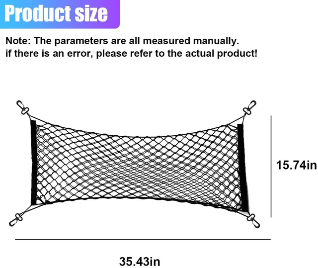 Alt view image 2 of 6 - Car Cargo Net, Elastic Stretchable Car Trunk Cargo Storage Net with Hooks, Double-Layer Nylon Truck Organizer Mesh, Vehicle Interior Accessories for Most SUVs, Trucks (35.4x15.7 inch/90×40 cm)