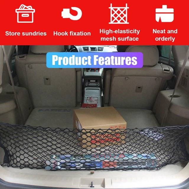 Alt view image 4 of 6 - Car Cargo Net, Elastic Stretchable Car Trunk Cargo Storage Net with Hooks, Double-Layer Nylon Truck Organizer Mesh, Vehicle Interior Accessories for Most SUVs, Trucks (35.4x15.7 inch/90×40 cm)