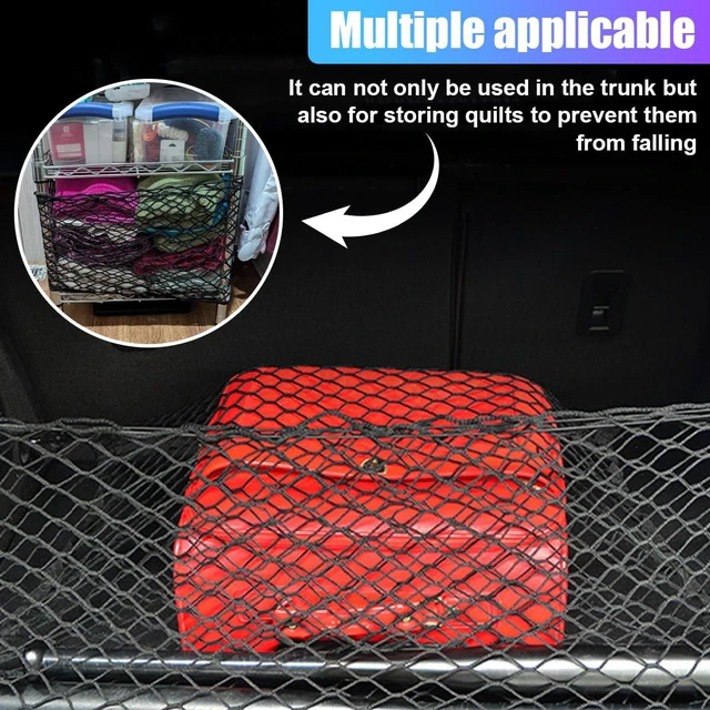 Alt view image 5 of 6 - Car Cargo Net, Elastic Stretchable Car Trunk Cargo Storage Net with Hooks, Double-Layer Nylon Truck Organizer Mesh, Vehicle Interior Accessories for Most SUVs, Trucks (35.4x15.7 inch/90×40 cm)