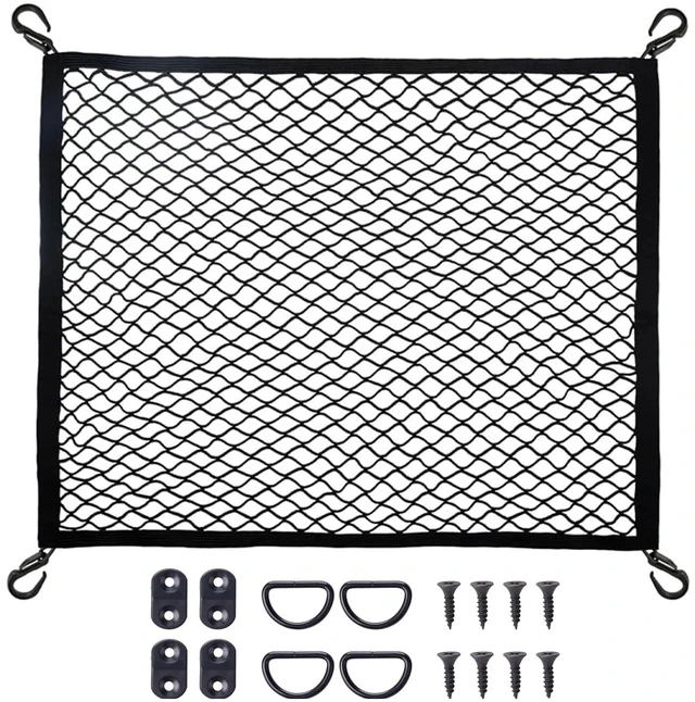 Main image of Cargo Net Car with Hooks Adjustable Highly Elastic Storage Organizer Net | Cargo Net for SUV, Pickup Trucks,Mesh Organizer 2.6'x2' Stretches to 5'x4',Road Trip Essentials Black