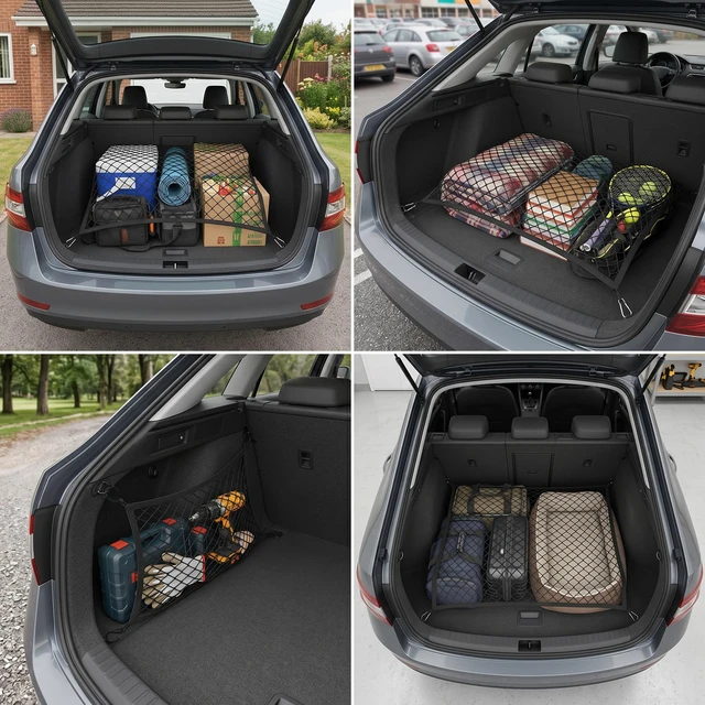 Alt view image 3 of 7 - Cargo Net Car with Hooks Adjustable Highly Elastic Storage Organizer Net | Cargo Net for SUV, Pickup Trucks,Mesh Organizer 2.6'x2' Stretches to 5'x4',Road Trip Essentials Black