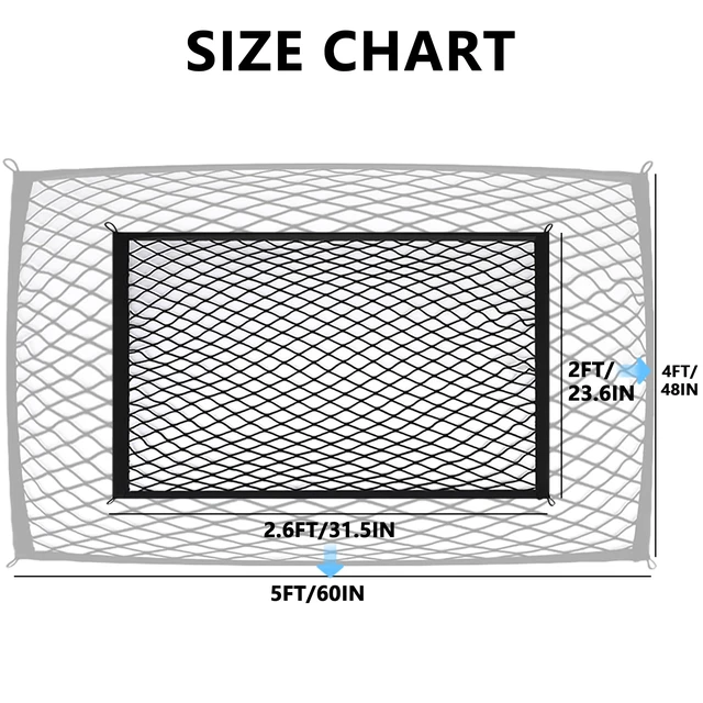 Alt view image 7 of 7 - Cargo Net Car with Hooks Adjustable Highly Elastic Storage Organizer Net | Cargo Net for SUV, Pickup Trucks,Mesh Organizer 2.6'x2' Stretches to 5'x4',Road Trip Essentials Black