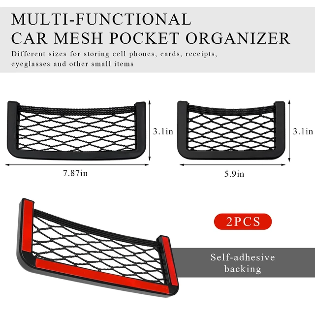 Alt view image 2 of 6 - 2 PCS Car Pocket Phone Nets, Purse Phone Holder Mesh Storage Bag with Double Sided Tape, Stick on Organizer Seat Side Back Automotive Storage Net Bag, Car Accessories