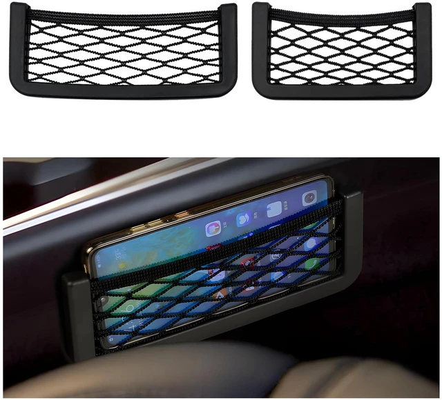 Main image of 2 PCS Car Pocket Phone Nets, Purse Phone Holder Mesh Storage Bag with Double Sided Tape, Stick on Organizer Seat Side Back Automotive Storage Net Bag, Car Accessories