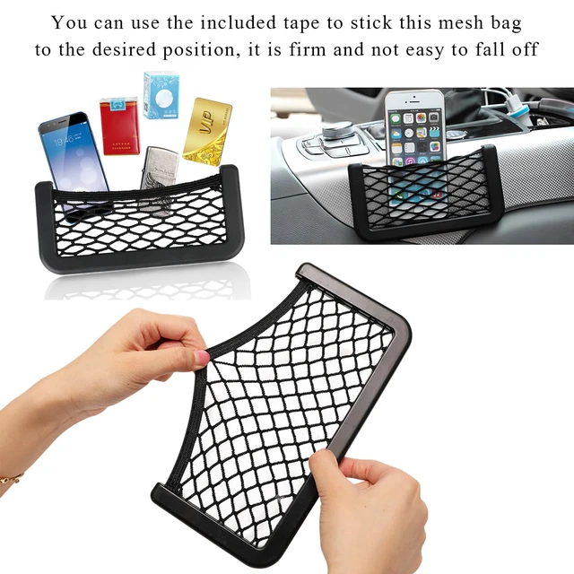 Alt view image 5 of 6 - 2 PCS Car Pocket Phone Nets, Purse Phone Holder Mesh Storage Bag with Double Sided Tape, Stick on Organizer Seat Side Back Automotive Storage Net Bag, Car Accessories