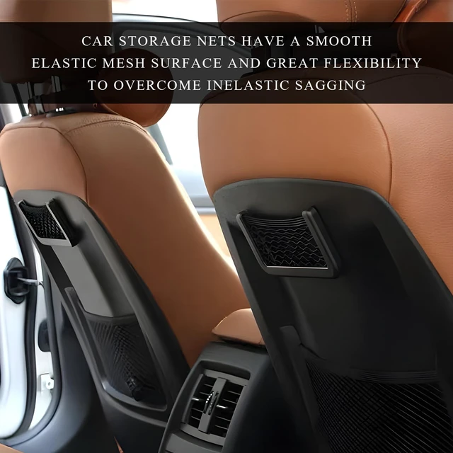 Alt view image 4 of 6 - 2 PCS Car Pocket Phone Nets, Purse Phone Holder Mesh Storage Bag with Double Sided Tape, Stick on Organizer Seat Side Back Automotive Storage Net Bag, Car Accessories