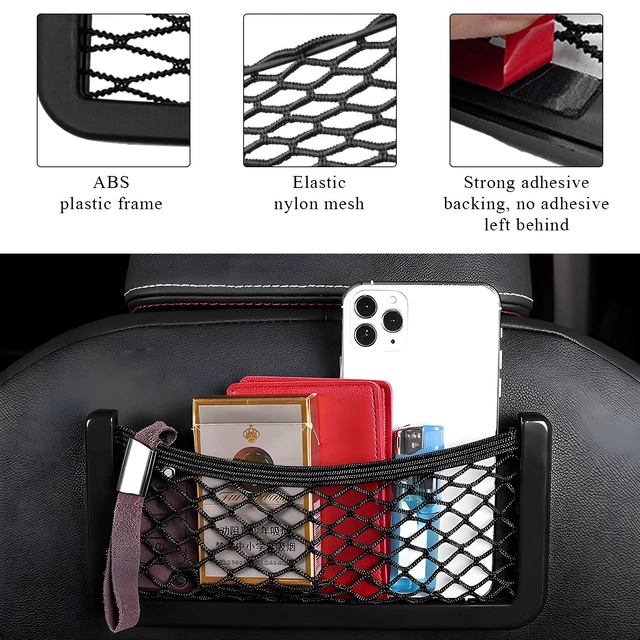Alt view image 3 of 6 - 2 PCS Car Pocket Phone Nets, Purse Phone Holder Mesh Storage Bag with Double Sided Tape, Stick on Organizer Seat Side Back Automotive Storage Net Bag, Car Accessories