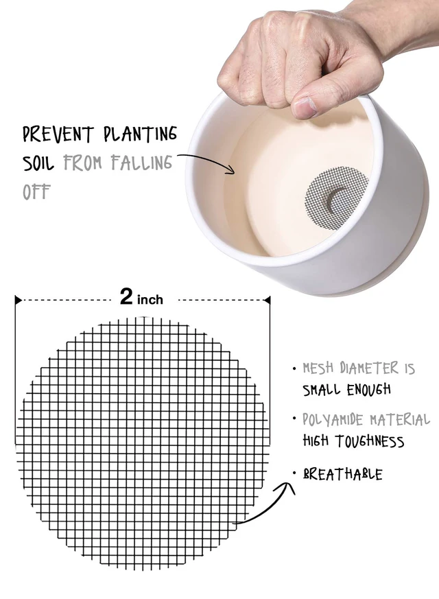 Alt view image 4 of 7 - Plant Pot Drainage Hole Mesh Pads, 2-Inch, 50-Pack | Round Flower Pot Drainage Covers, Prevent Soil Loss, Durable Reusable, Bonsai Bottom Grid Mat, Gardening Essentials