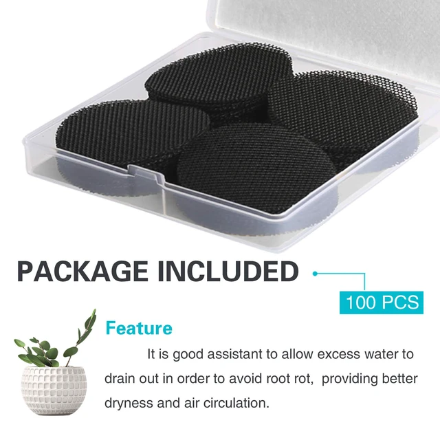 Alt view image 2 of 7 - Plant Mesh Drainage Screens - 100PCS 2-Inch Reusable Grid Mats, Keep Soil in Pots for Succulents, Bonsai, Indoor Plants & Repotting