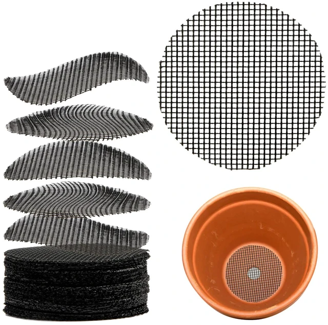 Main image of 100 Plant Pots Hole Mesh Pad - Drainage Mesh for Flower Pot, 2 Inch | Round Plant Mesh, Substrate Barrier, Mesh Grid Mat for Bonsai, Gardening Essentials, Prevent Soil Leaking Plant Accessories